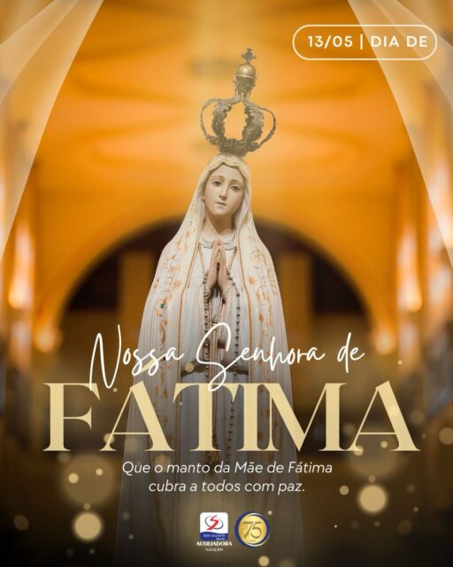No dia 13 de maio, celebramos Nossa Senhora de Fátima, que em suas aparições em 1917 transmitiu ao mundo uma mensagem de fé, oração, conversão e paz. Seu testemunho reforça a confiança em Deus e o compromisso com a construção de um mundo mais fraterno.

Que sua intercessão nos inspire a viver com esperança, solidariedade e amor ao próximo, renovando diariamente nossa caminhada de fé no Instituto Maria Auxiliadora. 💙