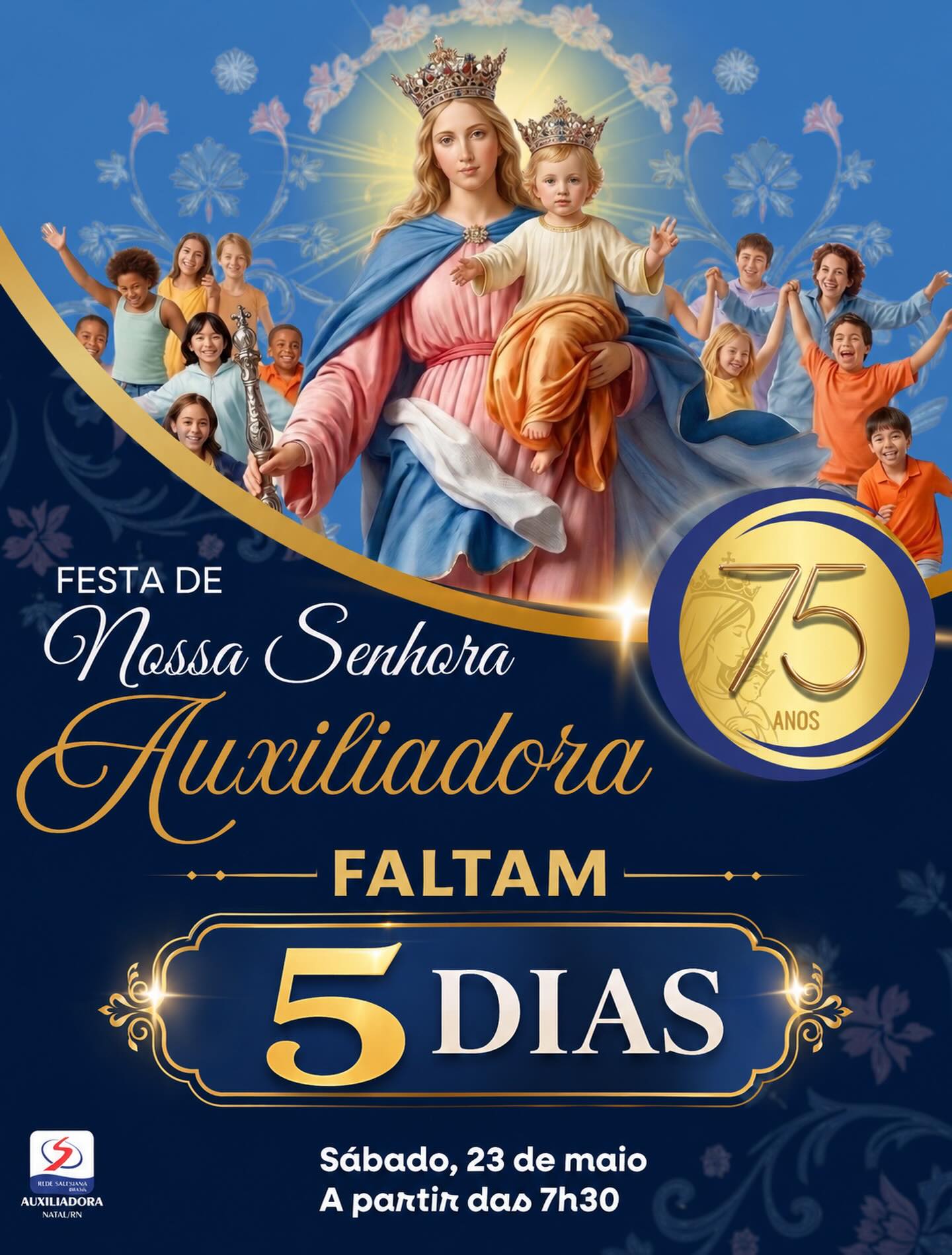 🎉🙏 FALTAM 5 DIAS para a grande Festa de Nossa Senhora Auxiliadora!
Prepare sua família para viver esse momento especial de fé, alegria e celebração dos 75 anos do Instituto Maria Auxiliadora. 💙✨
📍 Programação:
• Missa
• Carreata pelas ruas de Petrópolis e Tirol
• Muita diversão
• Sorteio da linda imagem de Nossa Senhora Auxiliadora
“Sob o olhar de Nossa Senhora Auxiliadora, seguimos construindo histórias e transformando gerações há 75 anos.” 💫
Esperamos por você! 🥰