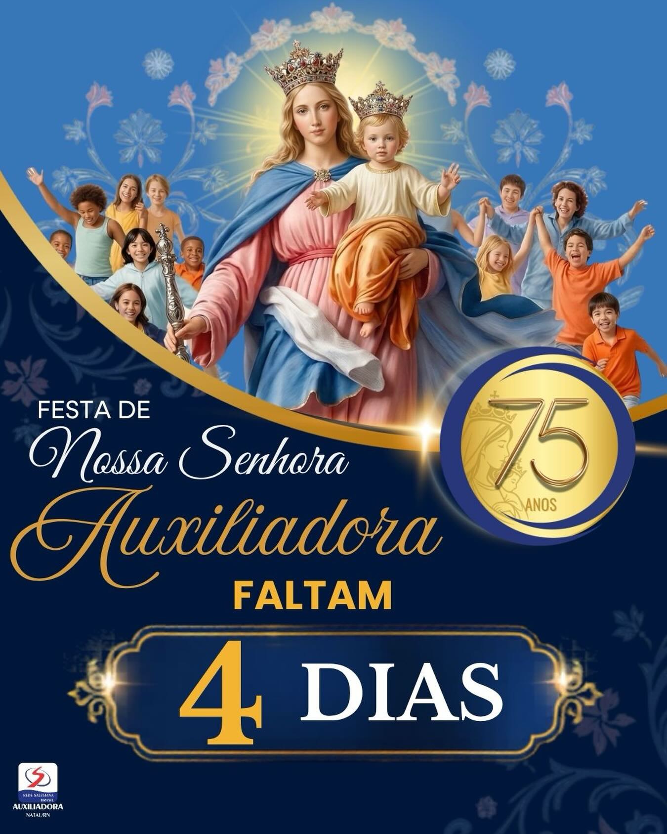 ✨ A contagem regressiva continua!

Neste sábado, dia 23 de maio, a partir das 7h30, viveremos juntos a grande Festa de Nossa Senhora Auxiliadora, celebrando com fé, alegria e união os 75 anos de história do Instituto Maria Auxiliadora. 💙👑

Teremos missa, carreata pelas ruas de Petrópolis, sorteios e muita diversão para toda a família!

Venha participar deste momento tão especial dedicado à nossa Mãe Auxiliadora. 🙏✨

#NossaSenhoraAuxiliadora #IMA75Anos #InstitutoMariaAuxiliadora #FamíliaSalesiana #FestaDaAuxiliadora MariaAuxiliadora