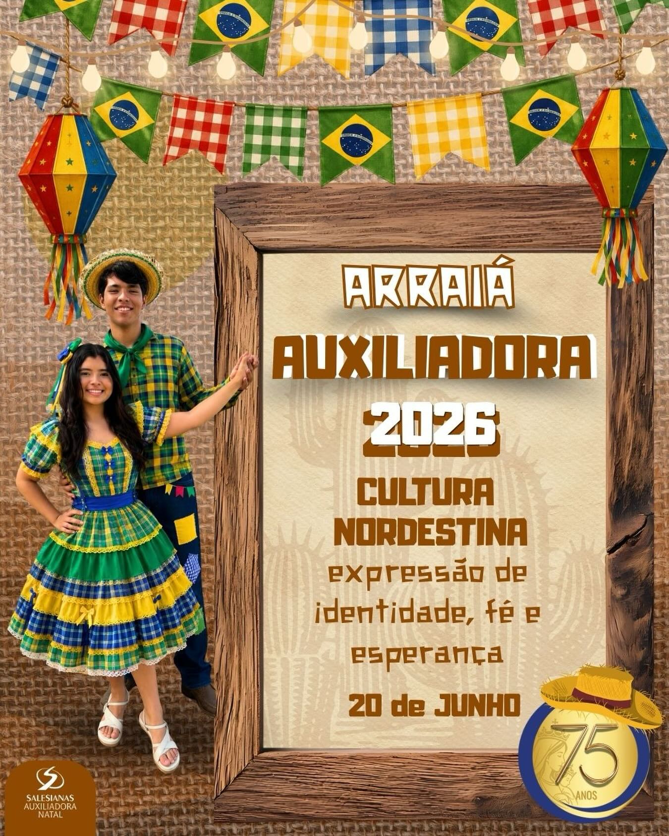 🌽🎊 Vem aí o Arraiá do Auxiliadora 2026! 🎊🌽

No dia 20 de junho, nossa comunidade educativa tem um encontro marcado com a cultura, a alegria e as tradições do Nordeste!

Com o tema “Cultura Nordestina: expressão de identidade, fé e esperança”, celebraremos a riqueza do nosso povo em uma grande festa repleta de cores, música e emoção.

Prepare o traje junino e venha aproveitar uma noite especial com:
✨ Apresentações de quadrilhas
🌽 Comidas típicas deliciosas
🪗 Muito forró
🎯 Brincadeiras e atrações
👨‍👩‍👧‍👦 Diversão para toda a família

Esperamos você para viver conosco esse momento de valorização da cultura nordestina e de confraternização entre as famílias do Auxiliadora.

💙❤️💛 Arraiá do Auxiliadora 2026: tradição, fé, identidade e muita alegria!

#ArraiaDoAuxiliadora2026 #CulturaNordestina