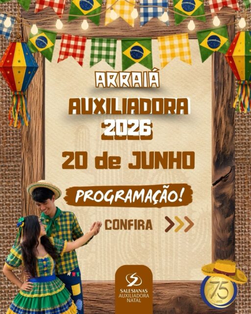 🎉🌽 A programação do nosso Arraiá Auxiliadora 2026 já está no ar! 🌽🎉

Chegou a hora de conferir tudo o que preparamos para um dia inesquecível de cultura, alegria e tradição nordestina! 💙✨

No dia 20 de junho, nossa comunidade educativa se reúne para celebrar o tema “Cultura Nordestina: expressão de identidade, fé e esperança”, com muita animação, apresentações, quadrilhas juninas, comidas típicas, música, brincadeiras e momentos especiais para toda a família.

👉 Arraste para o lado e confira a programação completa nos próximos posts!

Esperamos você e sua família para celebrar conosco essa grande festa que já faz parte da nossa história. 💛🤠

#ArraiaAuxiliadora2026 #InstitutoMariaAuxiliadora #SalesianasNatal #CulturaNordestina #FestaJunina