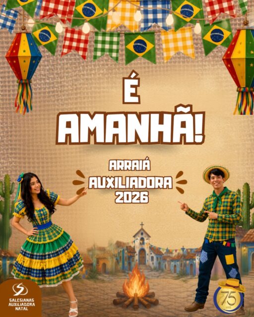 🎉🌽 É AMANHÃ! 🌽🎉
A contagem regressiva está chegando ao fim! Amanhã acontece o tão esperado Arraiá do Auxiliadora 2026! 🤠💙
Prepare o traje junino, reúna a família e venha celebrar conosco a cultura nordestina, expressão de identidade, fé e esperança. Teremos muita animação, apresentações, quadrilhas, comidas típicas, forró e momentos especiais para toda a comunidade educativa!
📅 20 de junho
⏰ A partir das 14h45
Não fique de fora dessa grande festa! Esperamos você para viver um dia repleto de alegria, tradição e confraternização.
✨ Vem pro Arraiá do Auxiliadora!
#ArraiaDoAuxiliadora #CulturaNordestina #FamiliaAuxiliadora #Salesianos #InstitutoMariaAuxiliadora SãoJoão2026