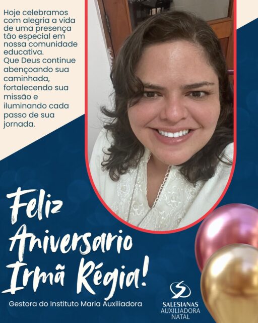 Hoje, 13 de agosto, celebramos com alegria o dom da vida da nossa querida Irmã Régia, gestora do Instituto Maria Auxiliadora! 💙✨
Agradecemos a Deus por sua presença acolhedora, sua dedicação à missão salesiana e pelo cuidado com cada estudante, educador e família que faz parte da nossa comunidade educativa.
Que Nossa Senhora Auxiliadora continue iluminando seus passos, concedendo saúde, paz, sabedoria e muitas bênçãos em sua caminhada.
Feliz aniversário, Irmã Régia! Que seu novo ciclo seja repleto de graça, amor e realizações. 🎂🙏
#InstitutoMariaAuxiliadora #FelizAniversário #IrmãRégia #FamíliaSalesiana #NossaSenhoraAuxiliadora