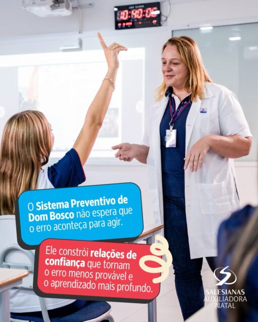 ✨ Educar é prevenir, acolher e caminhar junto. ✨

No Instituto Maria Auxiliadora, inspirados pelo Sistema Preventivo de Dom Bosco, acreditamos que a educação acontece no encontro, na escuta e na construção diária de relações de confiança.
Mais do que corrigir erros, buscamos formar corações, fortalecer valores e tornar o aprendizado mais humano e significativo. 💙
É assim que cultivamos um ambiente onde cada estudante se sente amado, respeitado e incentivado a crescer em todas as dimensões da vida.
Instituto Maria Auxiliadora Tradição que acolhe, educação que transforma. ✨📚
#SistemaPreventivo #DomBosco #Salesianas #AuxiliadoraNatal #EducaçãoSalesiana InstitutoMariaAuxiliadora EducarÉAmar TradiçãoQueAcolhe EducaçãoQueTransforma