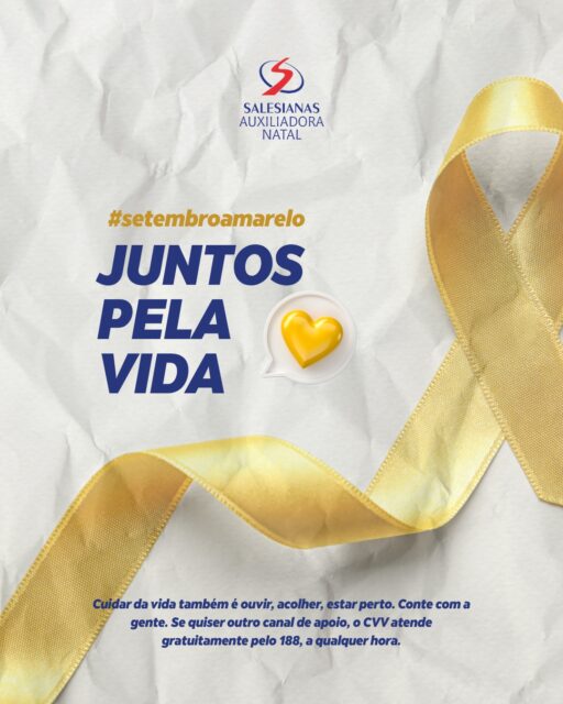 Setembro Amarelo: Juntos pela vida 💛
Falar sobre saúde mental não é fraqueza, é cuidado. Cada aluno, cada família e cada funcionário da nossa comunidade precisa saber que existe espaço para ser ouvido, com atenção e sem julgamento.
Hoje, 10 de setembro, é o Dia Mundial de Prevenção ao Suicídio, uma data que nos lembra da importância de estar atento, acolher e não deixar ninguém enfrentar sozinho o que dói.
Procure a coordenação, um professor de confiança ou a pastoral quando precisar conversar. A porta está sempre aberta.
E se quiser outro canal de apoio, o CVV atende gratuitamente pelo 188, a qualquer hora do dia ou da noite.
Cuidar da vida é um compromisso de todos nós. 💙