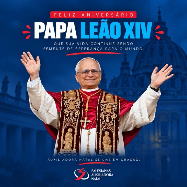 Hoje é dia de celebrar!
O Papa Leão XIV completa 71 anos de vida. Na mesma data em que a Igreja celebra a Exaltação da Santa Cruz, nos unimos em oração de gratidão por seu ministério e por seu chamado à fé, ao diálogo e à caridade, valores que também guiam a formação salesiana aqui no Auxiliadora.
Feliz aniversário, Santo Padre! 🕊️