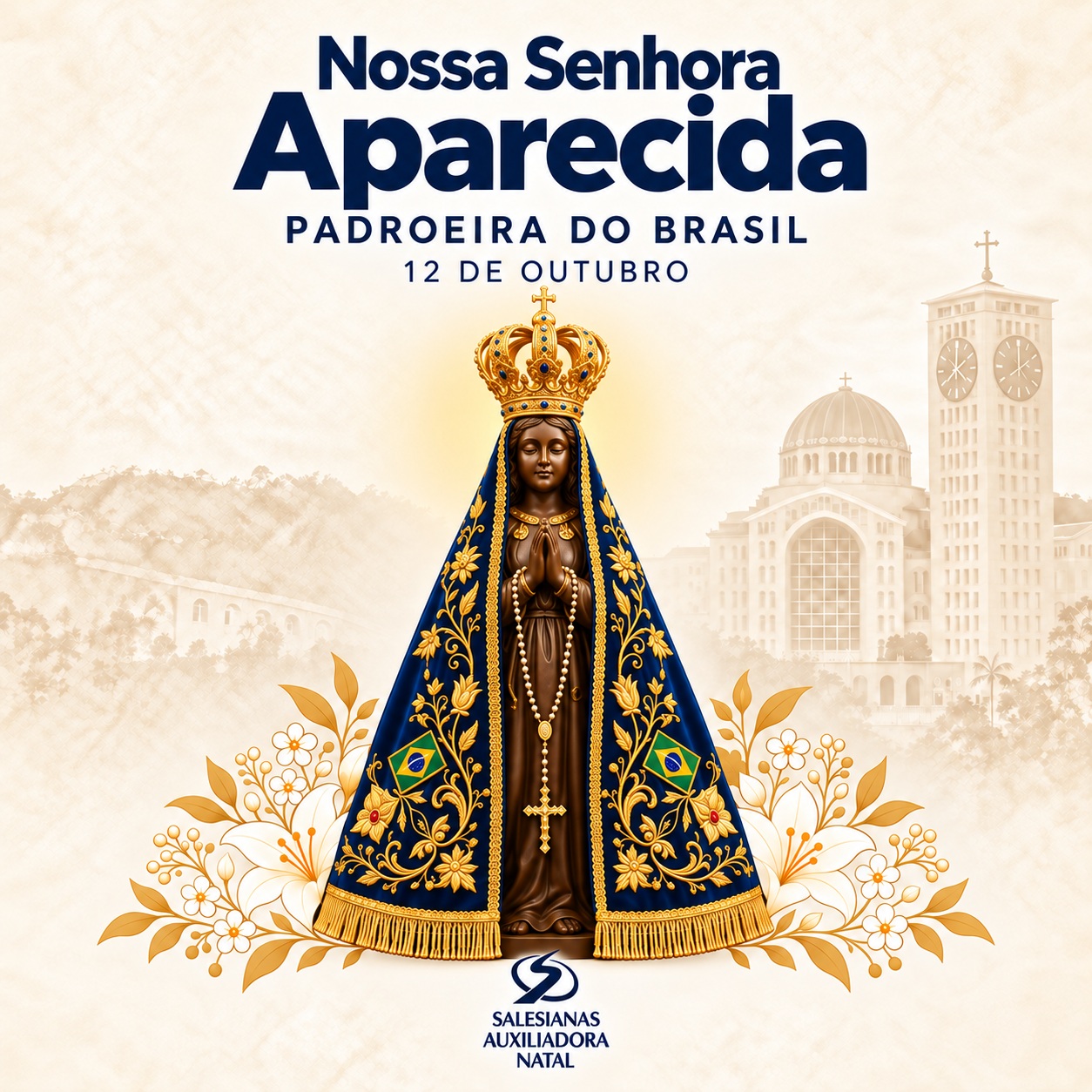 Hoje o Brasil inteiro se une em oração aos pés de Nossa Senhora Aparecida, a mãe que acolhe, escuta e caminha com cada família brasileira. 

Para quem aprendeu desde cedo a amar Maria sob tantos títulos, este dia tem um sabor especial, e é com essa fé que pedimos que ela abençoe nossos alunos, nossas famílias e todos os que fazem parte da nossa comunidade, e que continue nos ensinando a confiar, a servir e a acreditar que o amor de mãe nunca nos abandona. 

Nossa Senhora Aparecida, rogai por nós! 💙